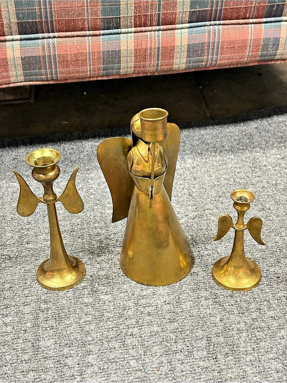 Vintage Brass Angel Candle Holder Set